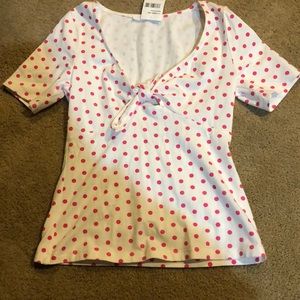 NTW. Pink and white polka dot shirt